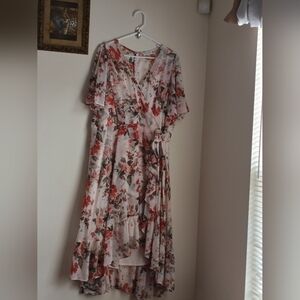 Calvin Klein Dress Women 20W Multicolor Floral High Low Elegant Wrap Office Wedd